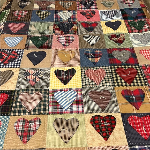 Rustic Handmade Heart Patchwork Quilt 2002